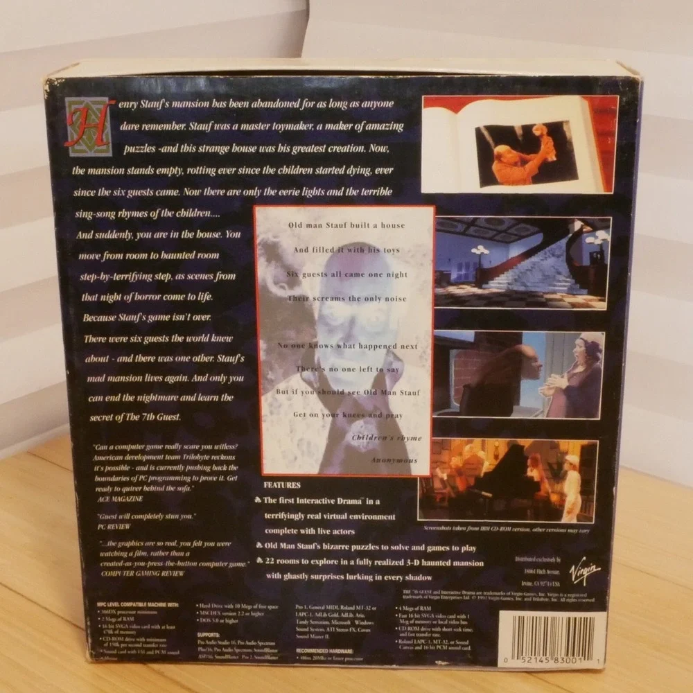 The 7th Guest (PC CD-ROM) VINTAGE BIG BOX with Manual, CD & More (see photos)